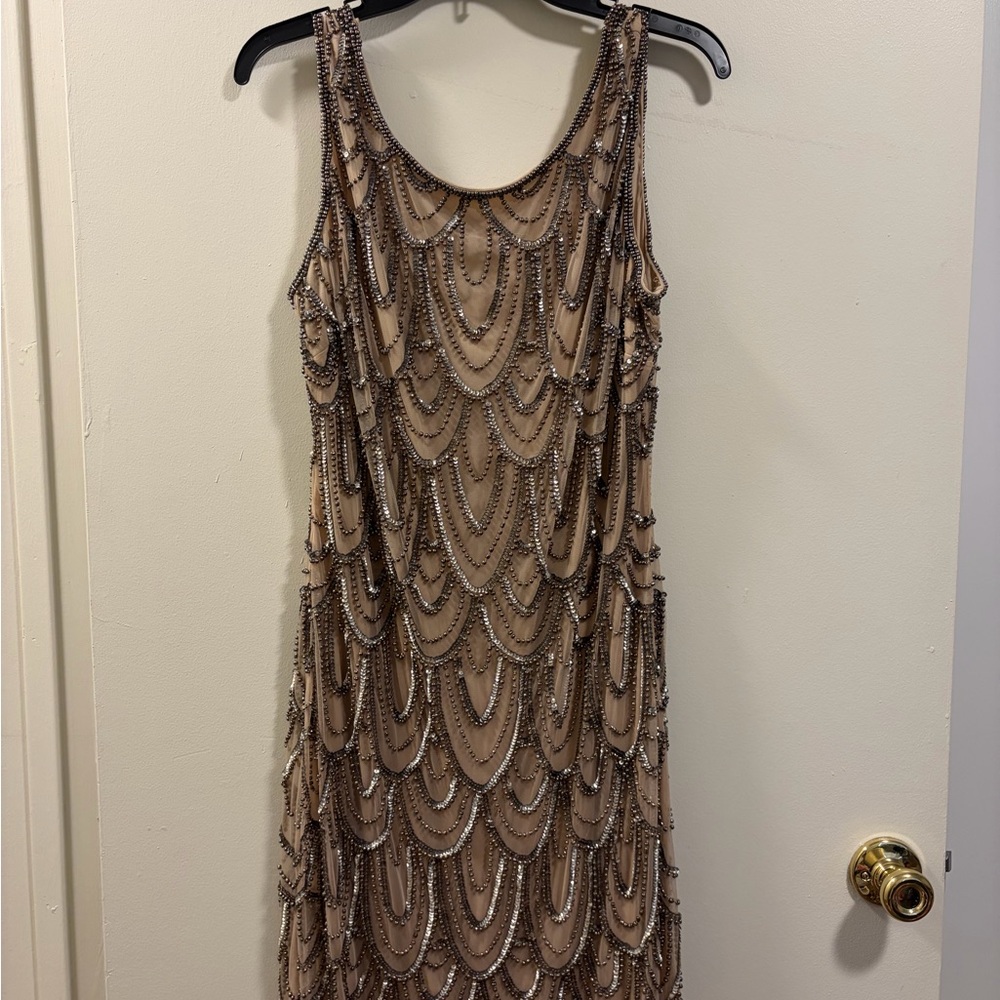 Pisarro Nights Nude Beaded Midi Dress